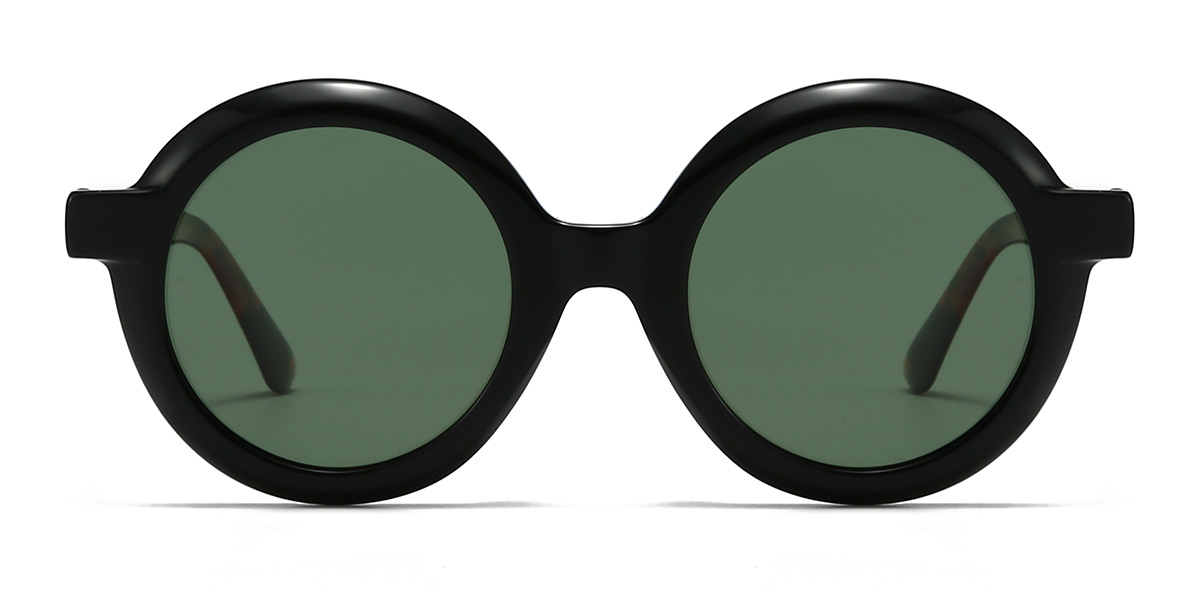 Black Dark Green Regina - Round Sunglasses