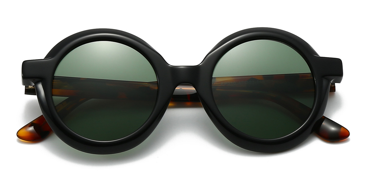 Black Dark Green Regina Glasses - Round Sunglasses