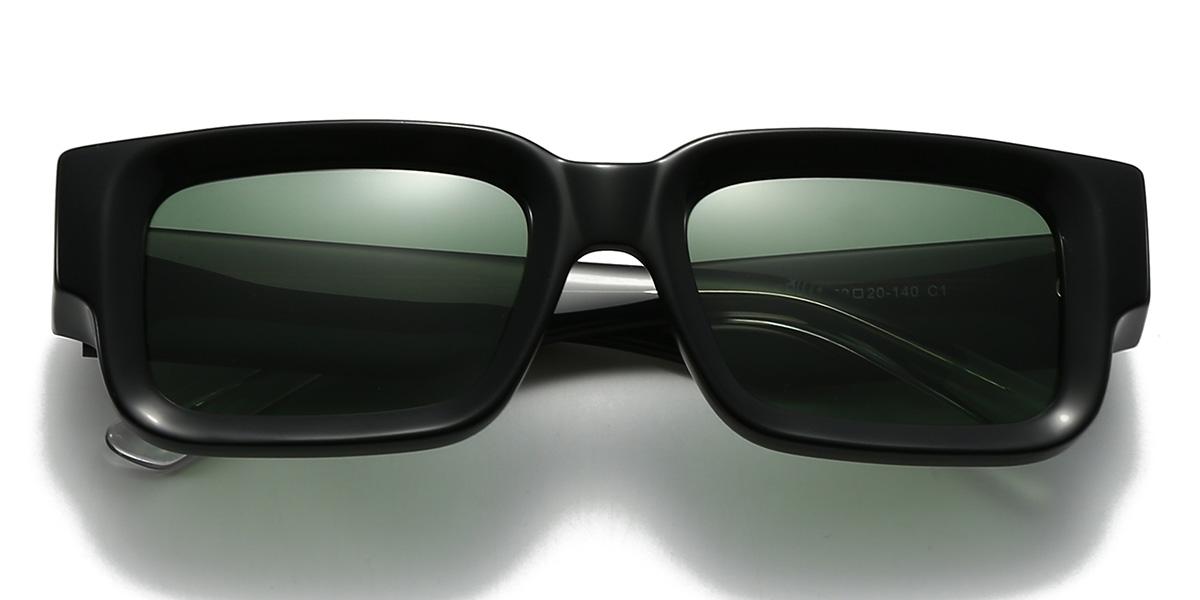 Negro Verde Oscuro Timmy Gafas - Rectangle Sunglasses