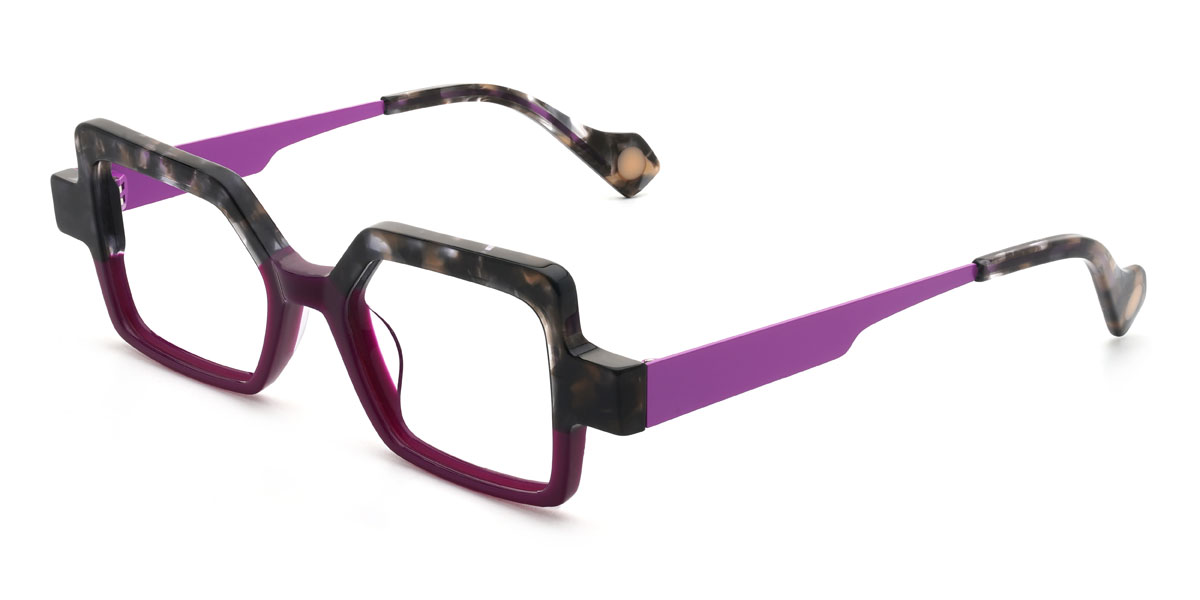 Black Tortoiseshell Purple Veronika Glasses - Rectangle Glasses
