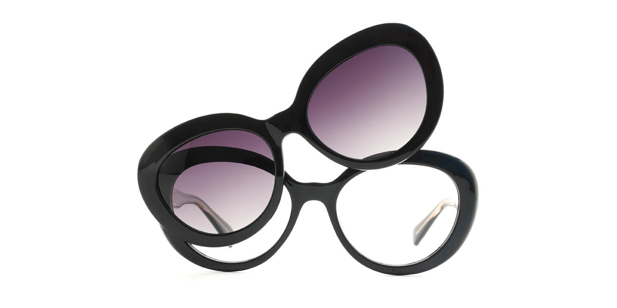 Noir Violet graduel Rorie Lunettes - Oval Clip-On Sunglasses