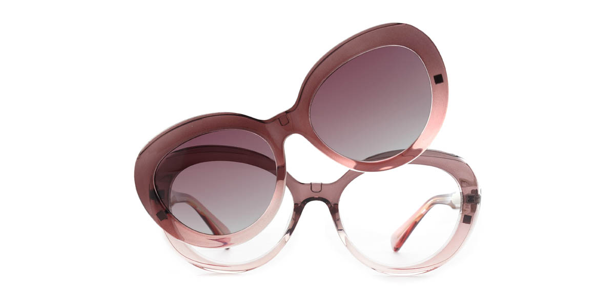Brown Pink Gradual Brown Rorie Glasses - Oval Clip-On Sunglasses