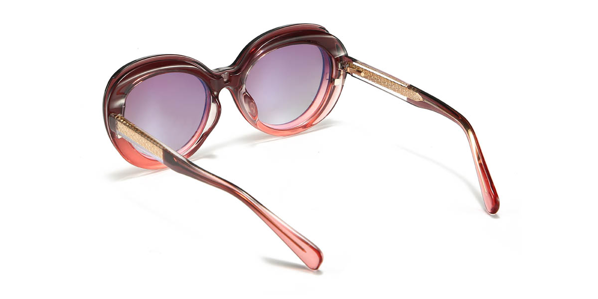 Brown Pink Gradual Brown Rorie Glasses - Oval Clip-On Sunglasses