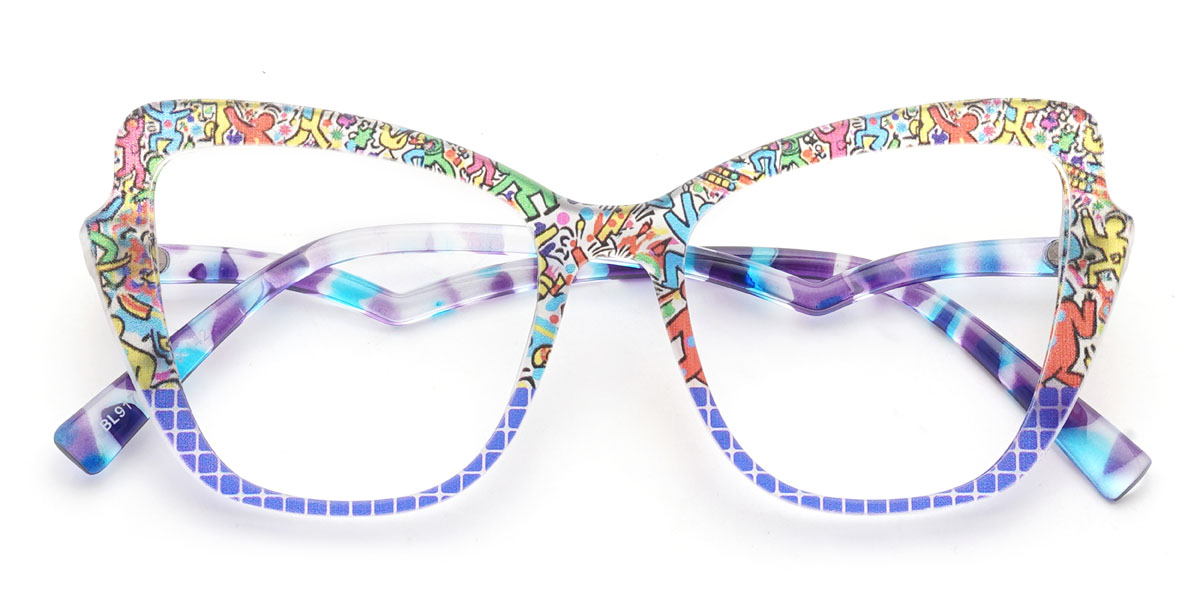 Blue Graffiti Emeline Glasses - Cat Eye Glasses