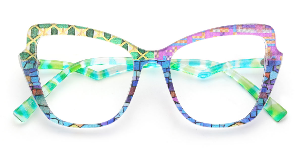 Zöld Lila Kék Graffiti Emeline Szemüveg - Cat Eye Glasses
