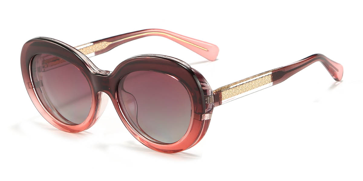 Brown Pink Gradual Brown Rorie Glasses - Oval Clip-On Sunglasses