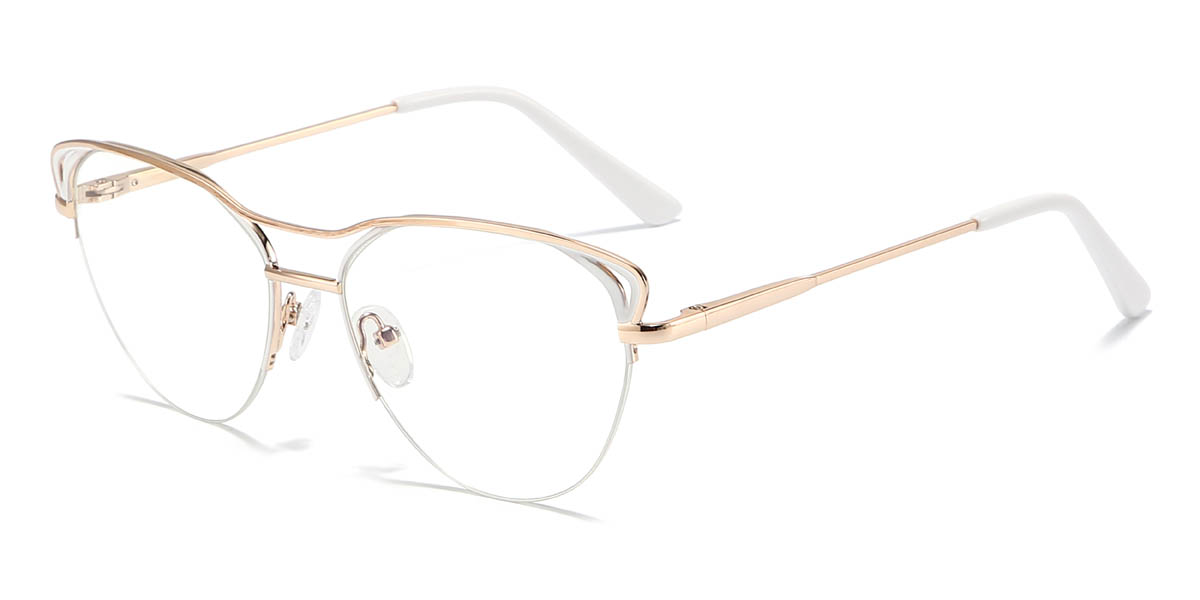 Gold White Nalaya Glasses - Oval Glasses