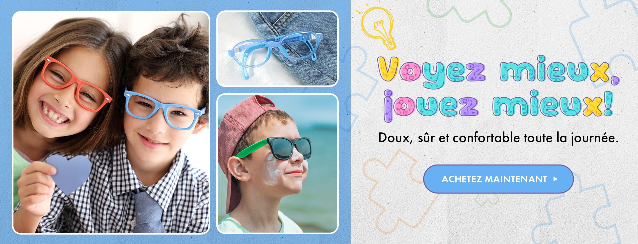 kids' eyeglasses for ages 3 to 16, lightweight and comfortable