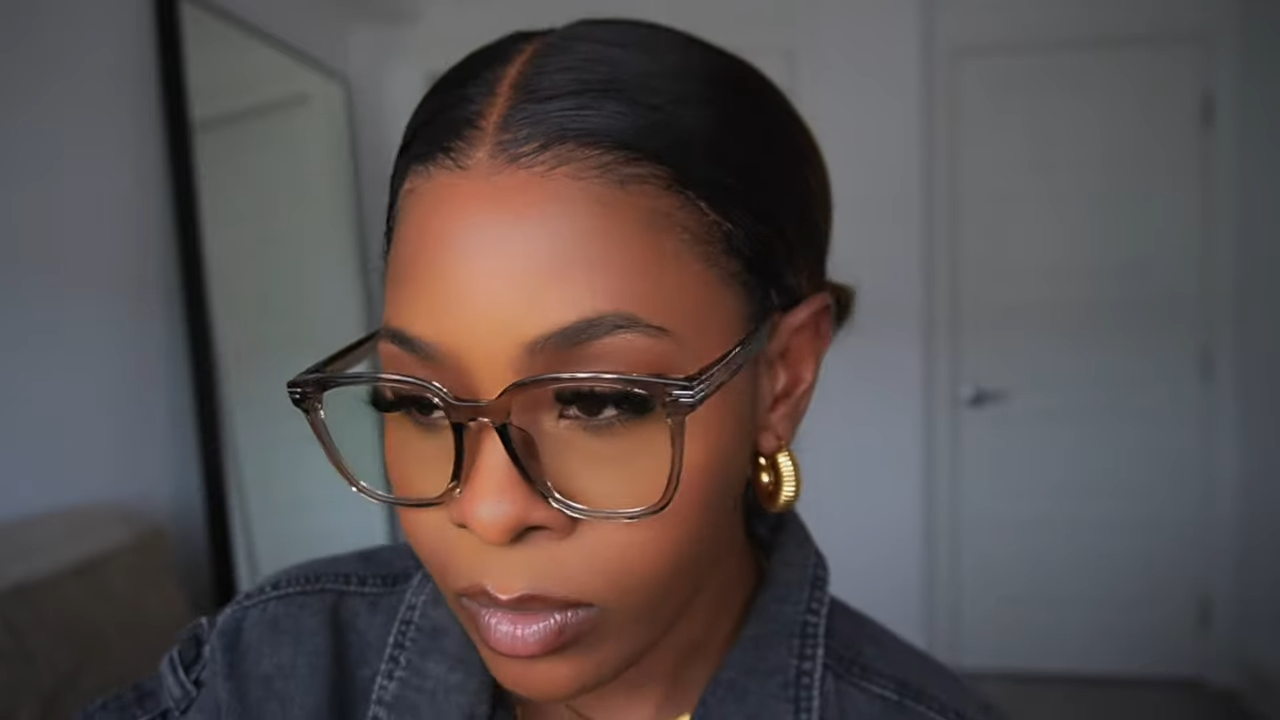 Tara Shanice wearing Lensmart Murphy frames, the dark transparent, lightweight, and oversized pair for fuss - free versatility.