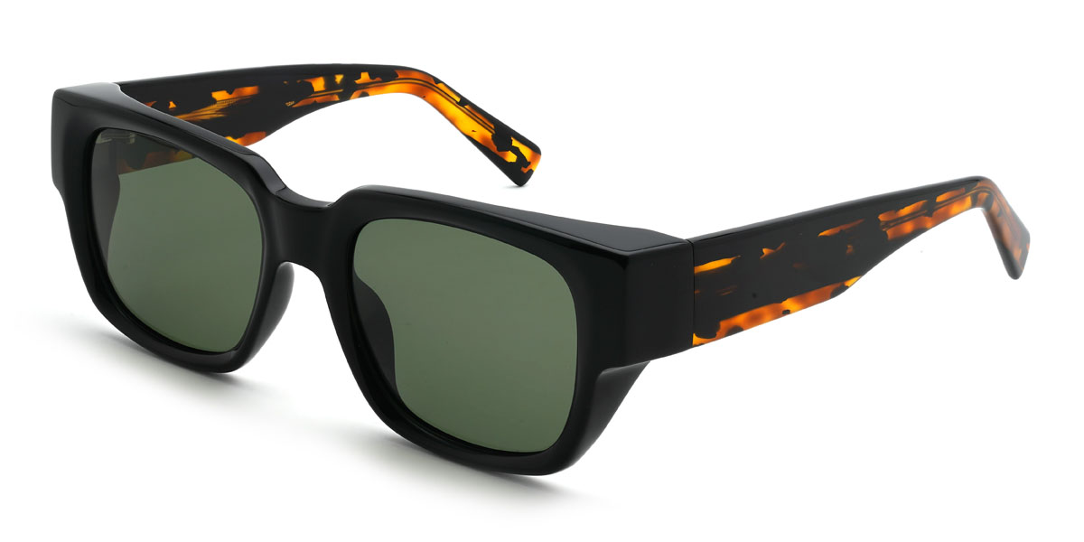 Black Dark Green Haroun Glasses - Rectangle Sunglasses