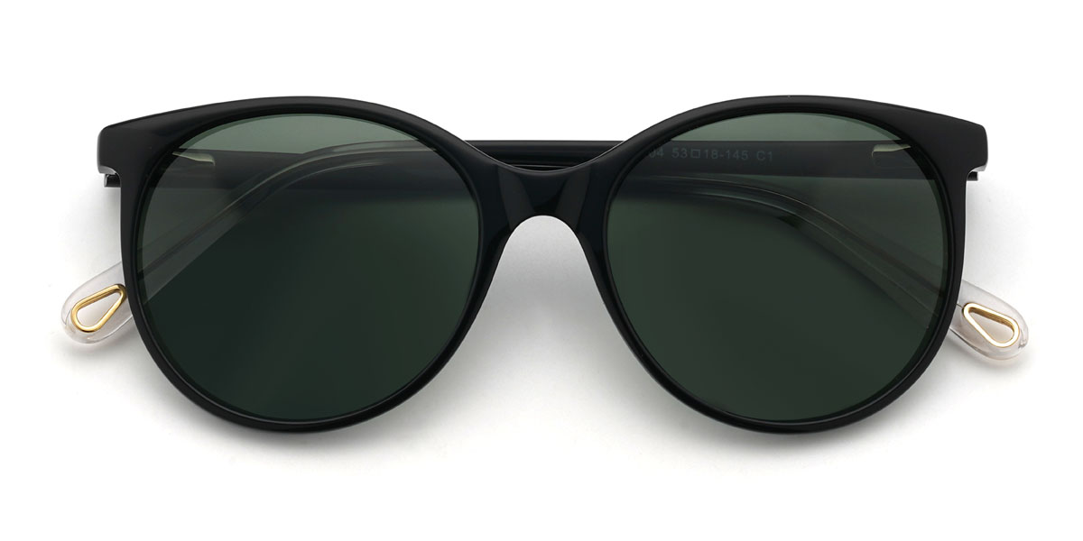 Negro Verde Oscuro Zaydan Gafas - Oval Sunglasses
