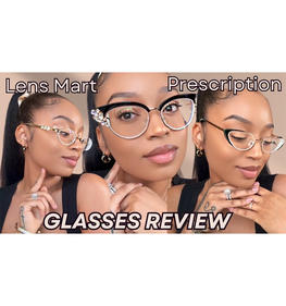 Lexy Lou showcasing three Lensmart prescription glasses styles in a review, highlighting their design and fit.
