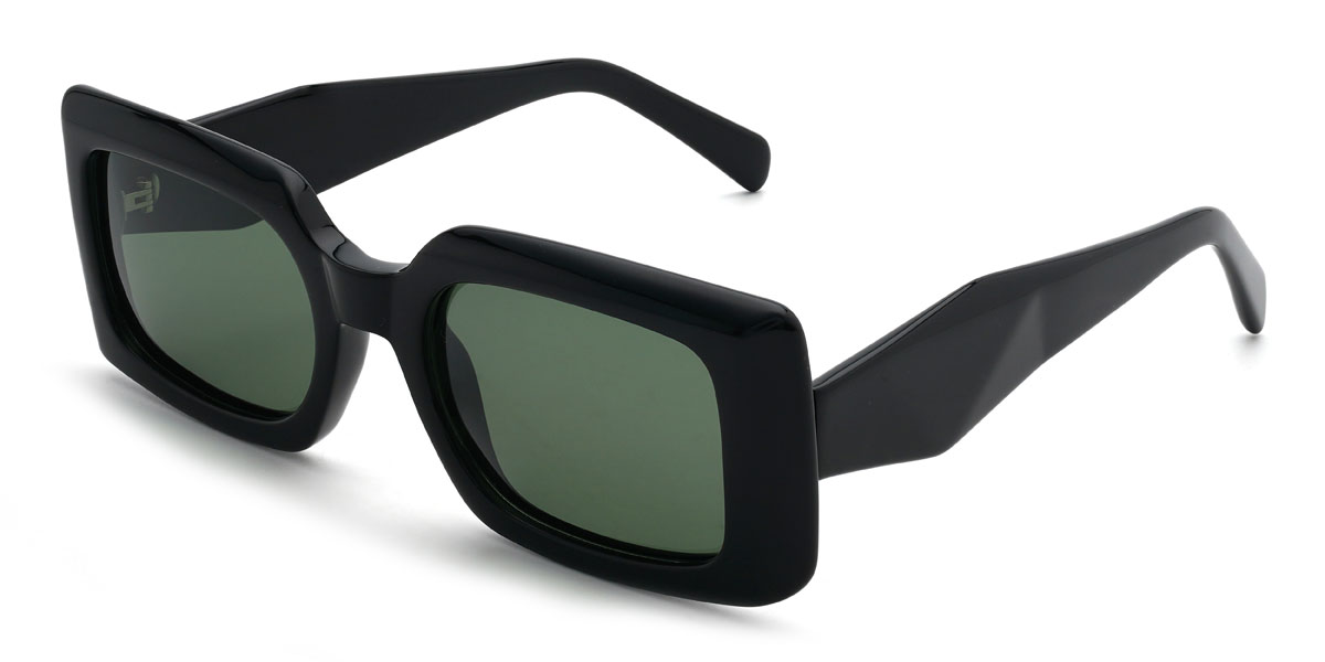 Black Dark Green Bobbie Glasses - Rectangle Sunglasses