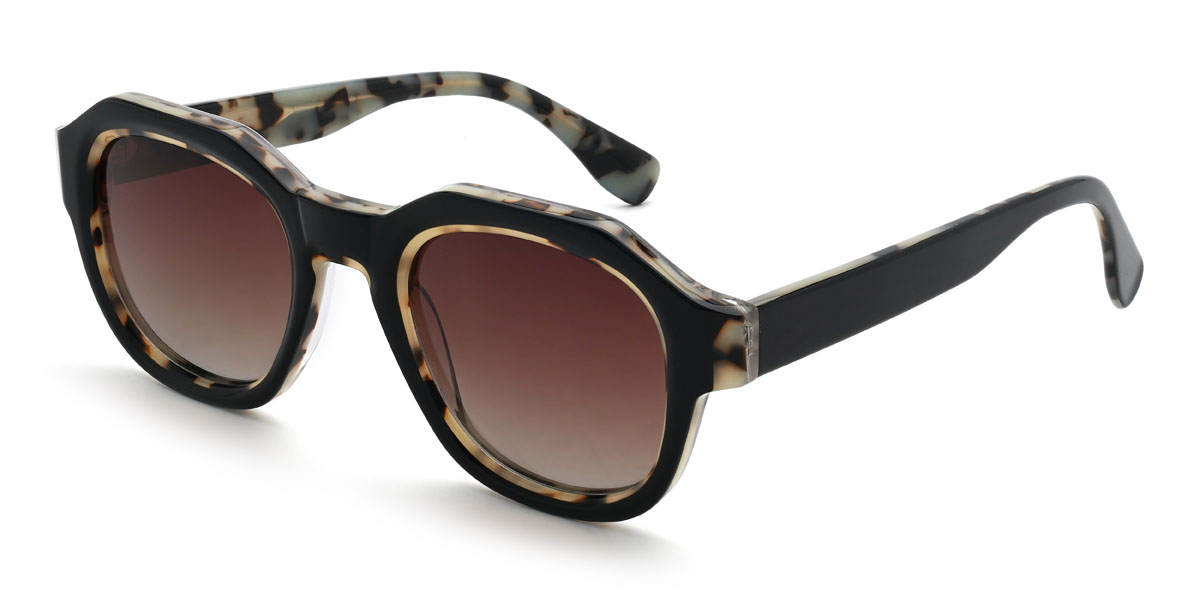Black Brown Haidar Glasses - Oval Sunglasses