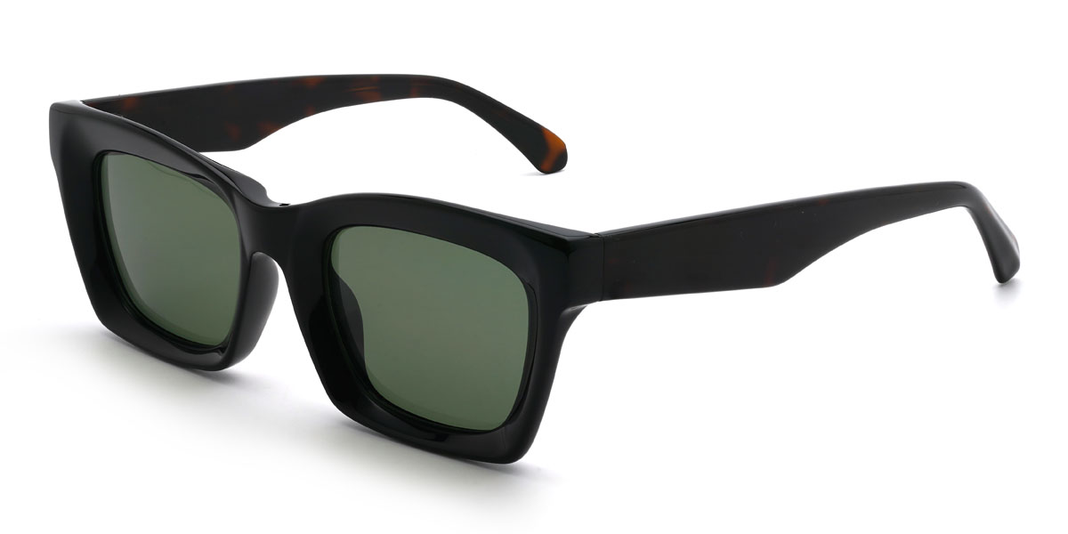 Black Dark Green Brewer Glasses - Rectangle Sunglasses