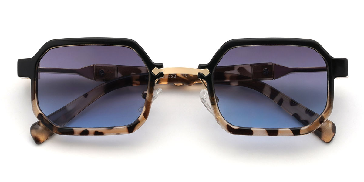 Black Tortoiseshell Gradual Blue Gargi Glasses - Rectangle Sunglasses