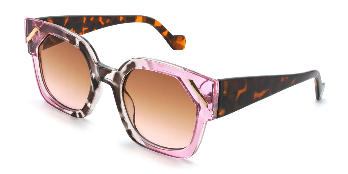 Pink tortoiseshell Gradual Brown Matti Glasses - Square Sunglasses