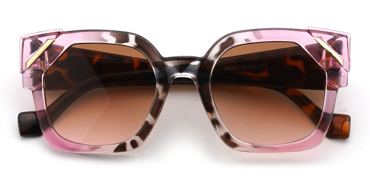 Pink tortoiseshell Gradual Brown Matti Glasses - Square Sunglasses