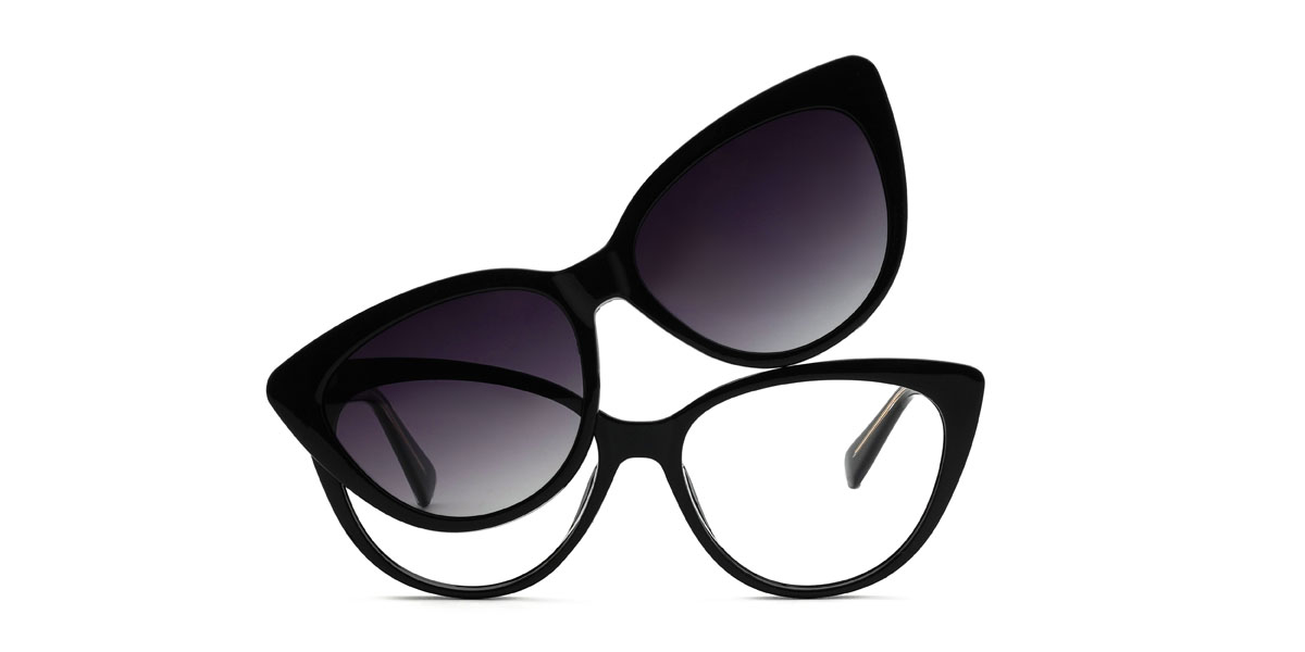 Black Grey Kiara - Cat Eye Clip-On Sunglasses