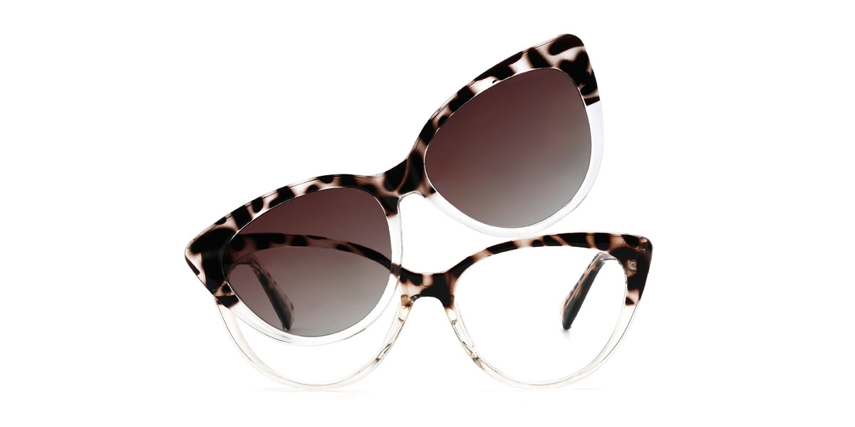 Tortoiseshell Gradual Brown Kiara Glasses - Cat Eye Clip-On Sunglasses