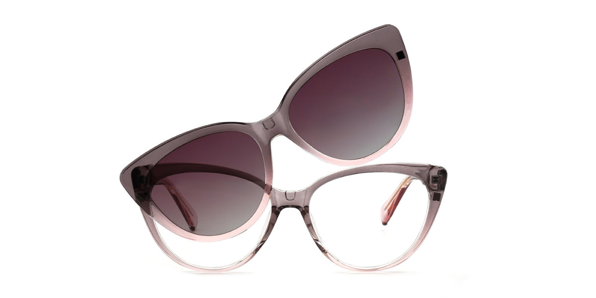 Grey Pink Gradual Pink Kiara Glasses - Cat Eye Clip-On Sunglasses