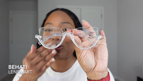 SERINITII WITHIN dons Lensmart Halia square glasses, highlighting sleek, professional minimalist eyewear.