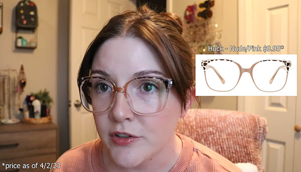 Huck in Champagne Tortoise glasses by Lensmart. Oversized square silhouette with unique champagne/tortoise ombré, as shown in Hannah Marie's review.