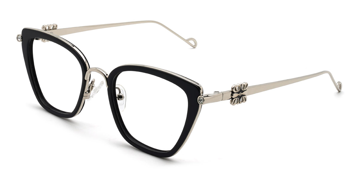 Black Silver Angie Glasses - Cat Eye Glasses