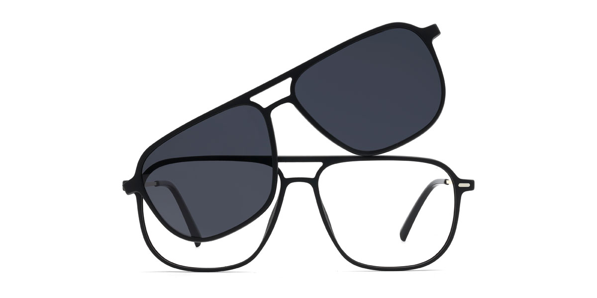Black Grey Camilo - Aviator Clip-On Sunglasses