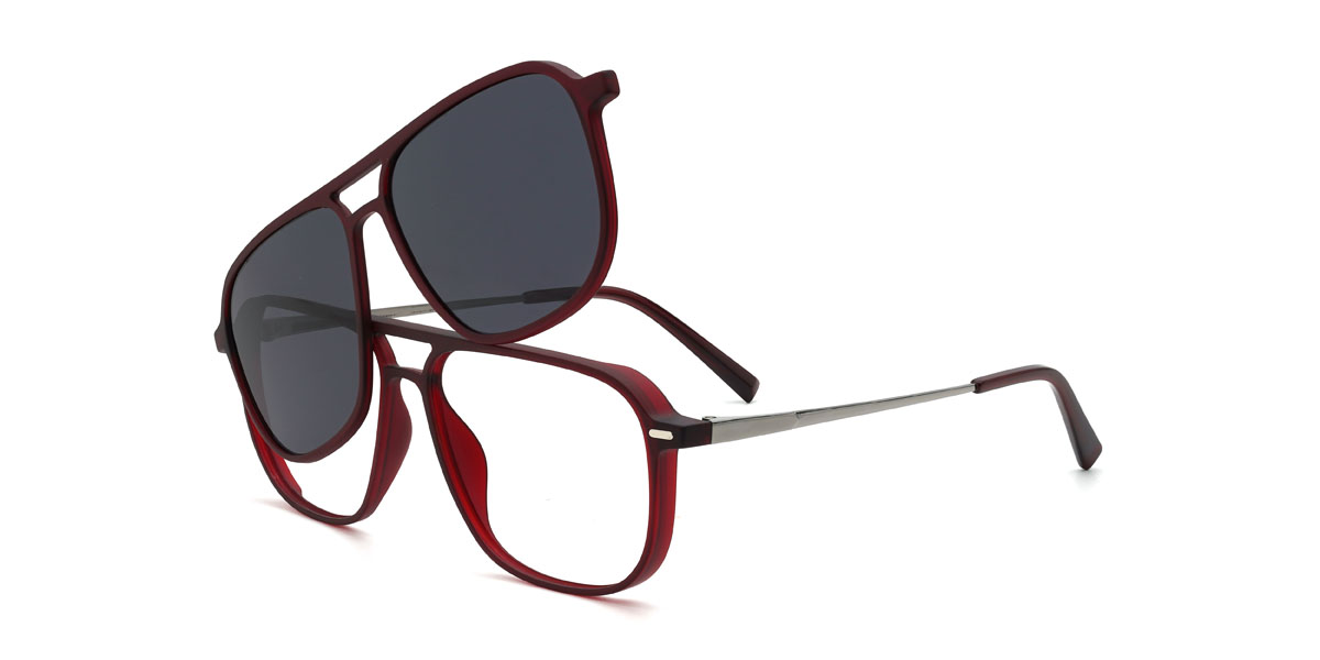 Weinrot Grau Camilo Brille - Aviator Clip-On Sunglasses