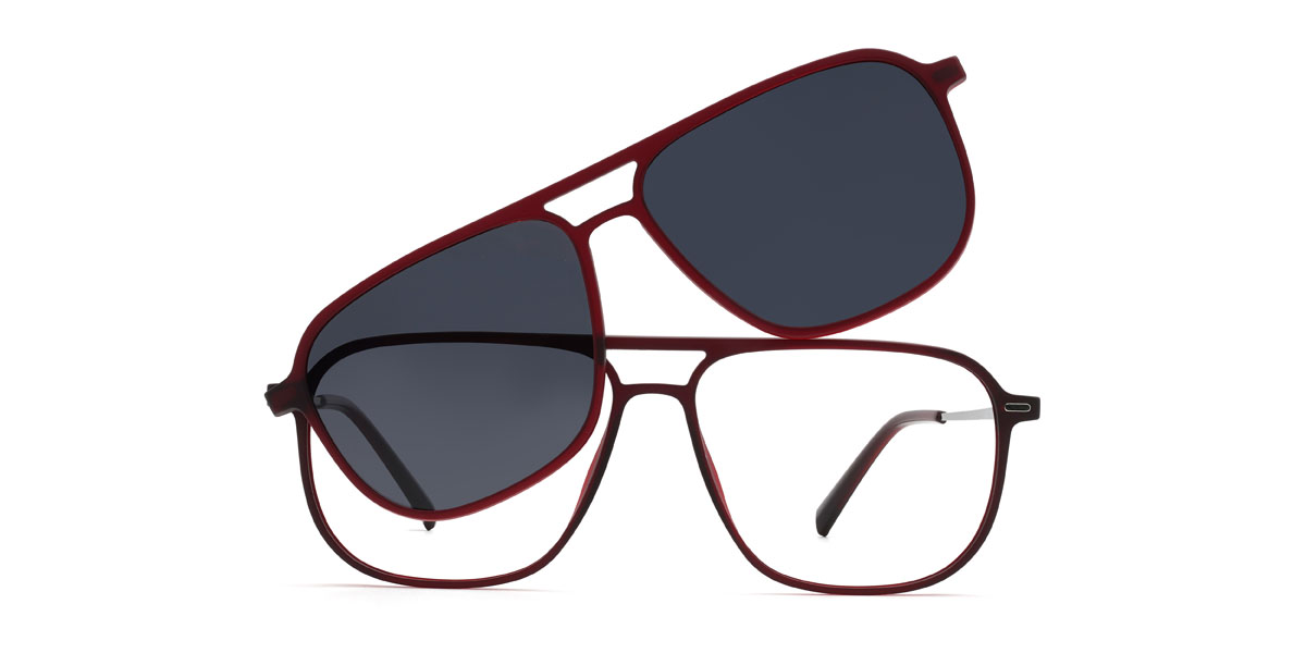 Weinrot Grau Camilo Brille - Aviator Clip-On Sunglasses