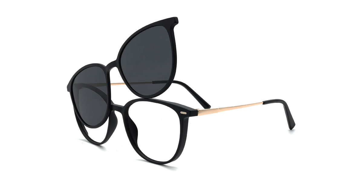 Black Grey Marceline Glasses - Oval Clip-On Sunglasses