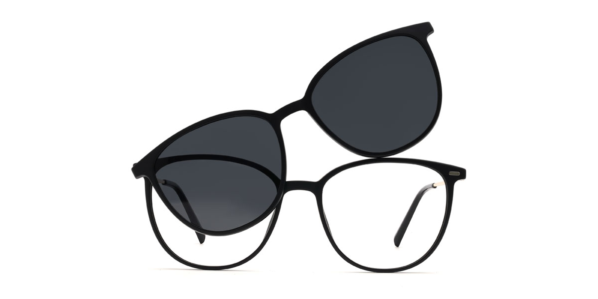 Black Grey Marceline - Oval Clip-On Sunglasses