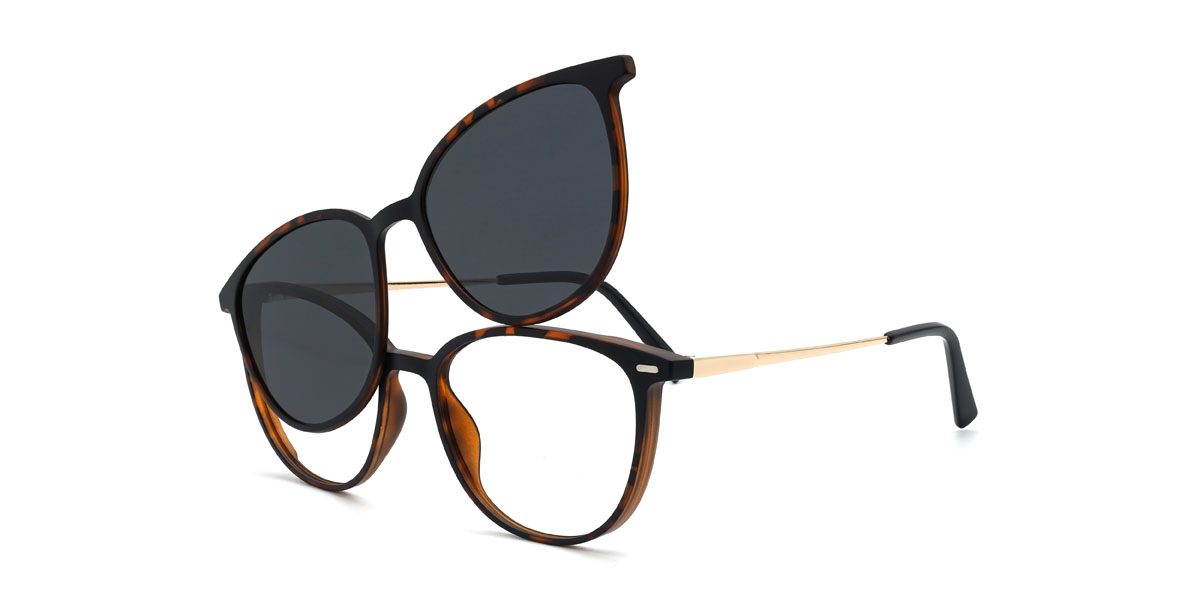 Tortoiseshell Grey Marceline Glasses - Oval Clip-On Sunglasses