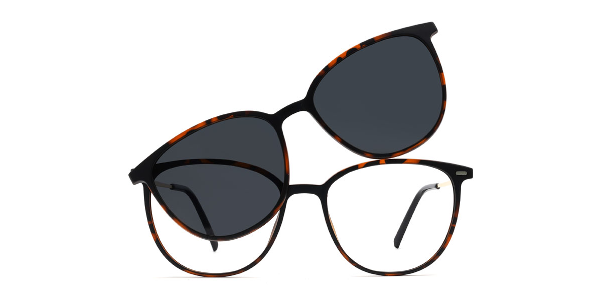 Tortoiseshell Grey Marceline Glasses - Oval Clip-On Sunglasses