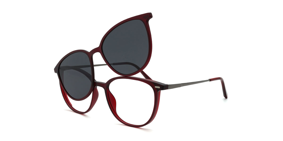 Wine Grey Marceline Glasses - Oval Clip-On Sunglasses