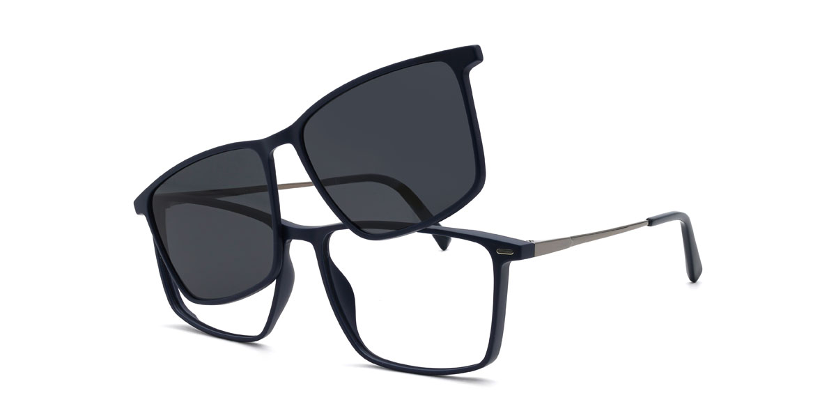 Blue Grey Armando Glasses - Round Clip-On Sunglasses