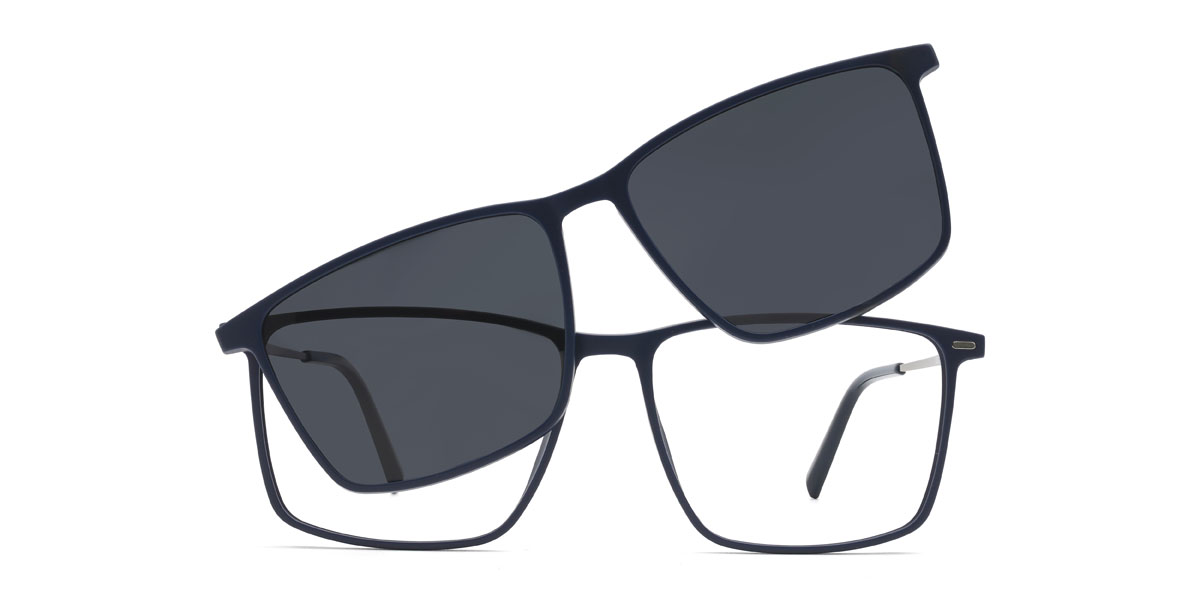 Blue Grey Armando Glasses - Round Clip-On Sunglasses