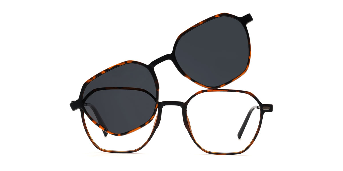 Tortoiseshell Grey Landry - Rectangle Clip-On Sunglasses