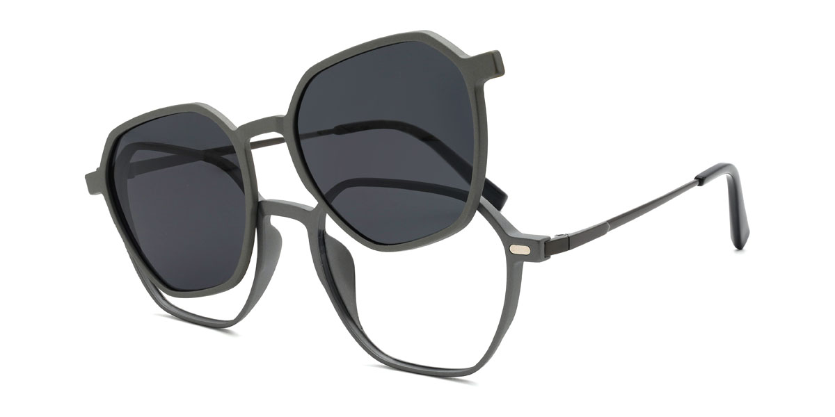 Gun Grey Landry Glasses - Rectangle Clip-On Sunglasses