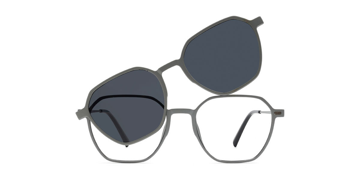 Gun Grey Landry Glasses - Rectangle Clip-On Sunglasses