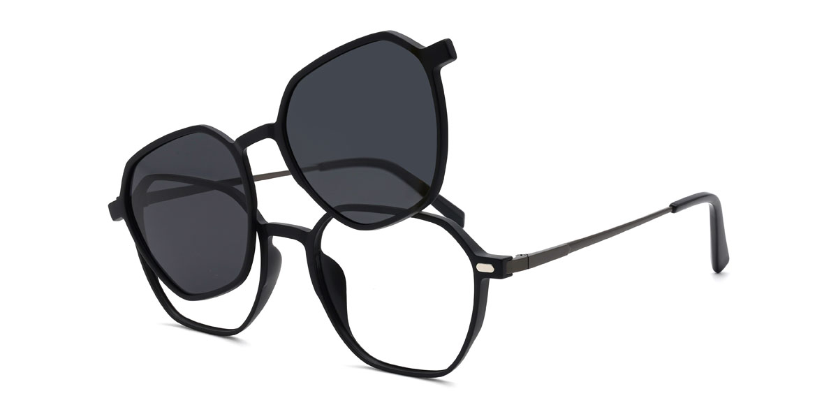 Negro Gris Landry Gafas - Rectangle Clip-On Sunglasses