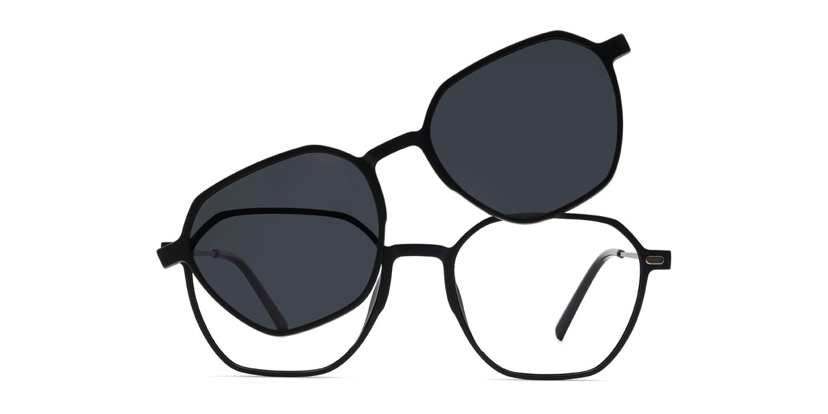 Negro Gris Landry Gafas - Rectangle Clip-On Sunglasses