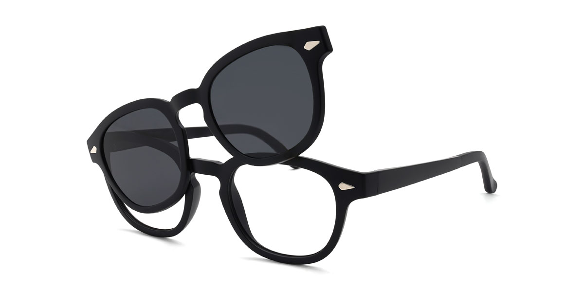 Black Grey Meilani Glasses - Oval Clip-On Sunglasses