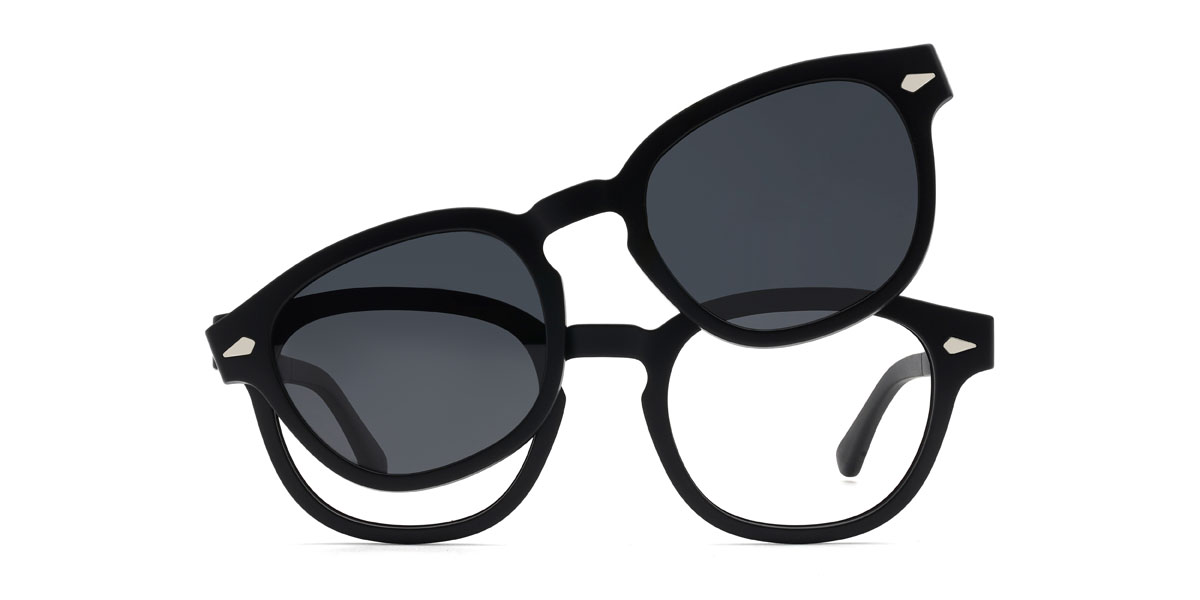 Black Grey Meilani - Oval Clip-On Sunglasses