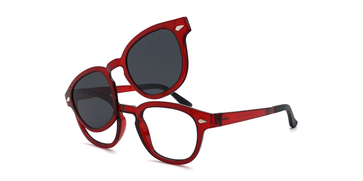 Red Grey Meilani Glasses - Oval Clip-On Sunglasses