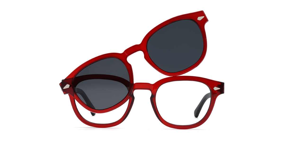 Red Grey Meilani Glasses - Oval Clip-On Sunglasses