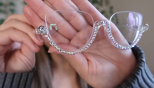 Lensmart crystal - blinged glasses from ‘The Crystal Revolution’ collection. Frameless top with iridescent rhinestone lower rim, as featured in Tianna Brown’s Lensmart haul.