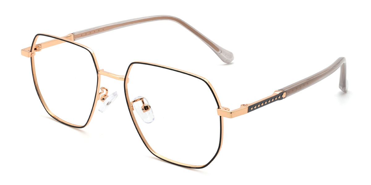 Gold Black Kiran Glasses - Rectangle Glasses