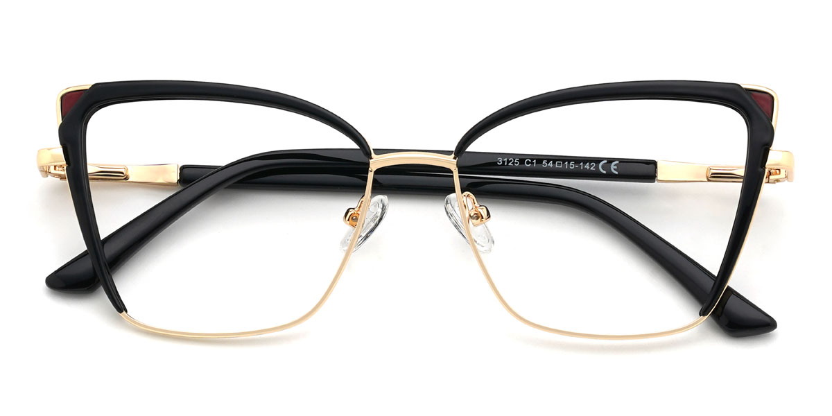 Gold Schwarz Karoline Brille - Cat Eye Glasses